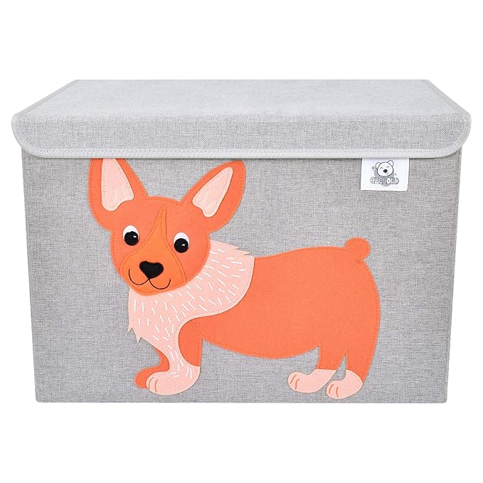 Foldable Large Kids Toy Chest with Flip-Top Lid, Collapsible Fabric Animal Toy Storage Organizer/Bin/Box/Basket/Trunk for Toddler, Children and Baby Nursery (Dog)