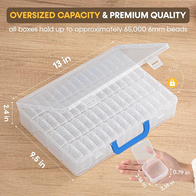 Bead Organizer with Handle, 60Pcs Small Clear Bead Storage Boxes with Labels, Large Craft Case and Mini Plastic Dispensing Containers for Jewelry Making Diamonds Arts Screws Seeds Small Parts