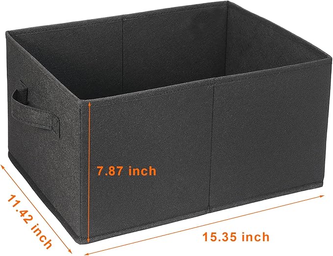 JAKAGO Fabric Storage Bins set of 4 Rectangle Storage Baskets with Handle Foldable Closet Organizer for Clothes Towel bedding Books Collapsible Clothing Container for Shelves Bedroom(Black High)