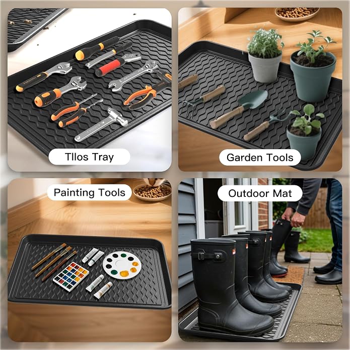Boot Trays for Entryway, Multifunctional Shoe Mat with Cleaning Brush, Boot Tray for Shoes Plants Pots Pet Bowls
