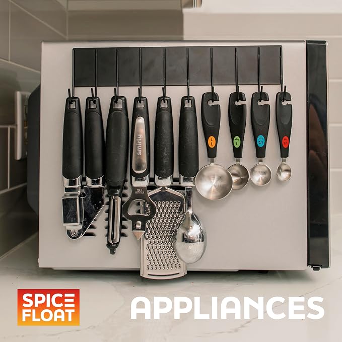 Houseify SPICE FLOAT Magnetic Spice Organizer Racks - 4 Premium Metal Racks + 1 Hanging Hook Bar Kitchen Shelf - Seasoning Organizer For Kitchen Appliances (3.94" x 12.2" x 3.15")