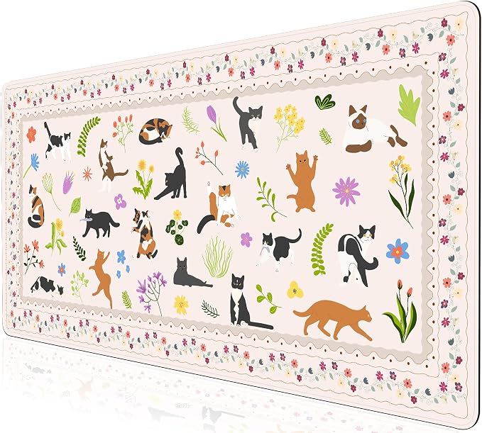 L-SPOUTTO Cute Cat Desk Mat for Keyboard and Mouse,XXL Large Mouse Pad Non-Slip Keyboard Pad Waterproof Desktop Mat for Laptop Computer Work Game Home Office-Cats