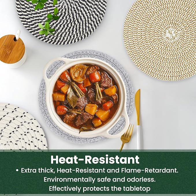 10 Inch Trivets for Hot Dishes, Hot Pots and Pans, 5 Pcs | Comes with Storage Basket, Extra Large Thick Heat Resistant, Large Coaster, Hot Pads, Pot Holders for Countertop