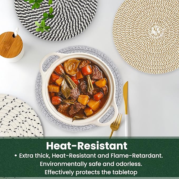 10 Inch Trivets for Hot Dishes, Hot Pots and Pans, 6 Pcs | Extra Large Thick, Heat Resistant Large Coaster, Hot Pads, Pot Holders for Table & Countertop