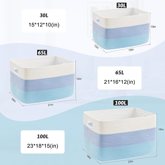 Artfeel Blanket Basket,Rectangle Woven Baskets for Storage,65L Laundry Basket for Decorative Nursery Blanket,Toys,Dirty Clothes and Magazine in Shelves,Baby Room,and Living Room