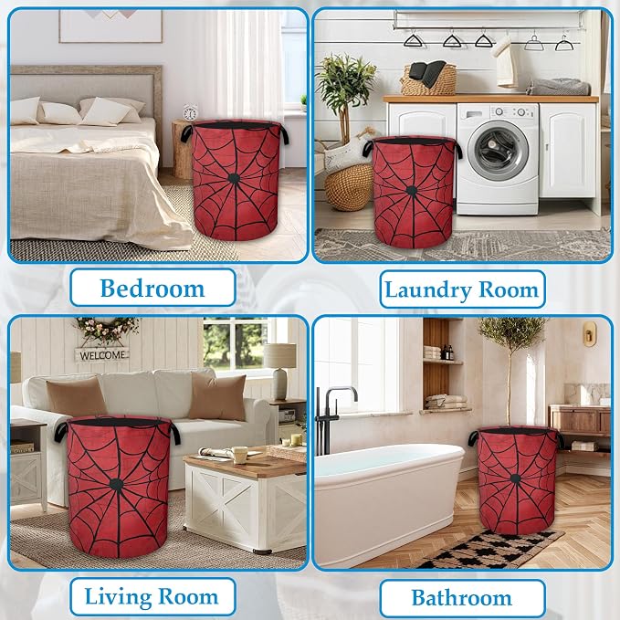 Red Spider Web Laundry Basket Collapsible Laundry Hamper, Oxford Cloth Storage Bin for Room/Bathroom/Bedroom/Dormitories 16" X 20.8"