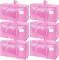 TICONN 6 Pack Extra Large Moving Bags Heavy Duty with Zippers & Carrying Handles, Durable Storage Bags Moving Boxes for Closet Organizers and Storage (6 Pack, Pink)