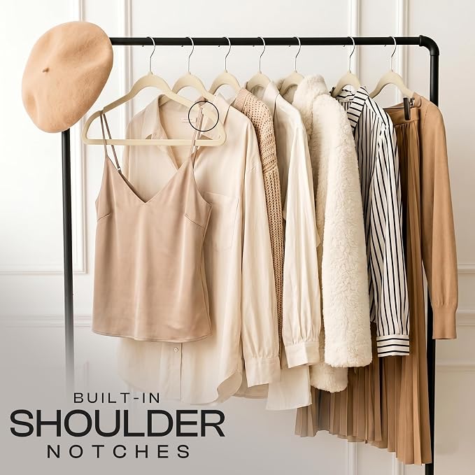 Utopia Home Velvet Hangers, 20 Pack, Ivory | Luxury Non-Slip Slim Pant & Coat Hangers, Strong Space-Saving Clothes Hangers with Pants Bar and 360° Swivel Hook
