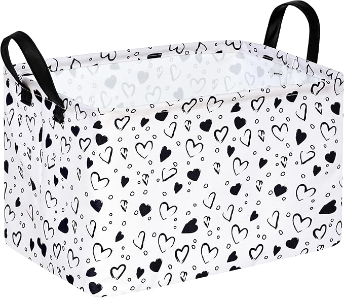 MAIZMZ Girls Empty Gift Basket Heart Print Storage Cube for Women, Closet Shelf Organizer Bins with Handles Nursery hamper Kids Toys Books Box Room Deco