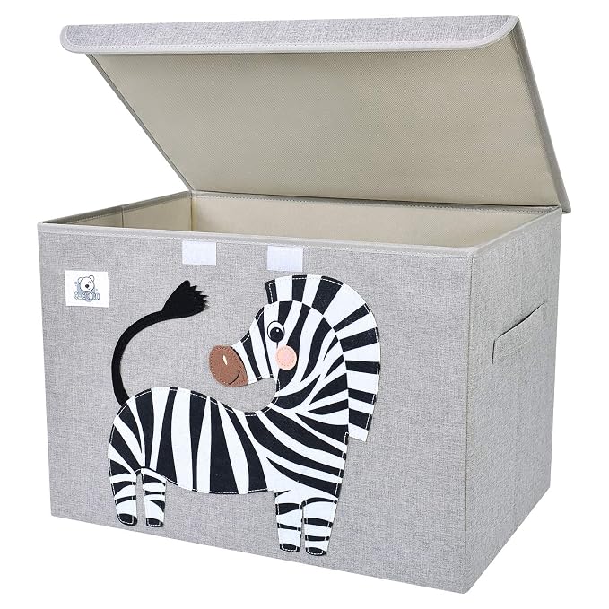 Foldable Large Kids Toy Chest with Flip-Top Lid, Collapsible Fabric Animal Toy Storage Organizer/Bin/Box/Basket/Trunk for Toddler, Children and Baby Nursery (Zebra)