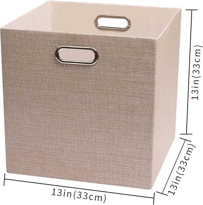 Posprica Storage Cube Basket Bins,13×13 Foldable Storage Boxes for Closet Organizer Shelf Cabinet Bookcase,Thick Fabric Drawer,Set of 4, Beige