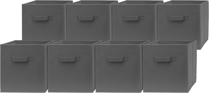 Fabric Storage Cubes - 8 Pack - Cube Storage Organizer Bins | Handles on Both Sides | Foldable Cube Storage Bin for Home, Kids Room, Nursery and Playroom | Closet and Toys (Dark Grey - 8