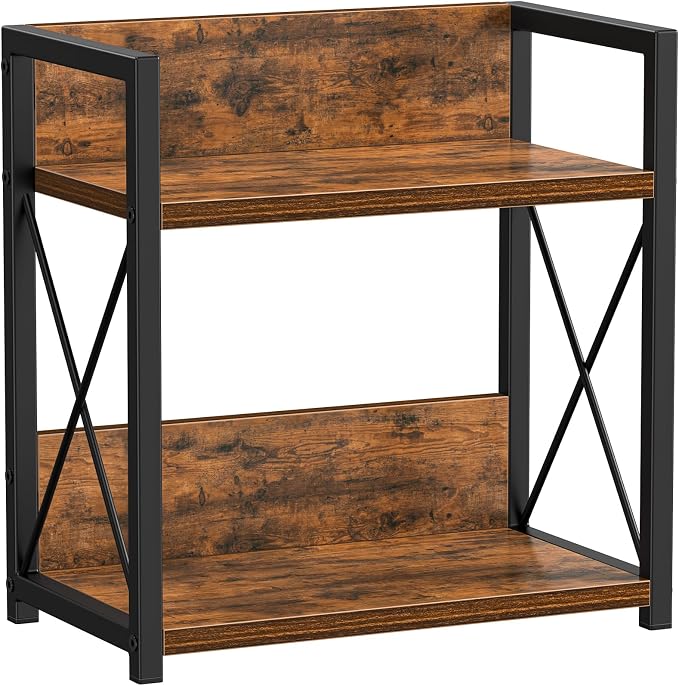Giikin Kitchen Countertop Organizer, 2 Tier Spice Rack Organizer for Pantry, Kitchen Counter Shelf Wood Coffee Station Organizer (Brown, M)