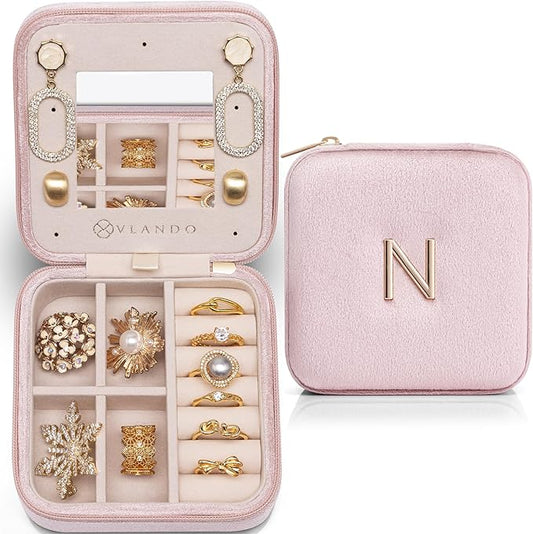 VLANDO Graduation Gift for Her, Graduation Travel Gift for Women, 2025 Graduation Gifts Travel Accessories for Girls, Graduation Travel Essentials Small Jewelry Box - Letter N, Pink