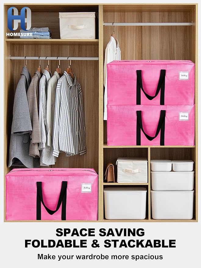 HOMESURE Supports 200lbs Heavy Duty Moving Bags - Strong Zipper & Wrap-Around Handles - Water-Resistant Storage Totes, Durable Alternative to Moving Boxes - 40 Pack - Pink