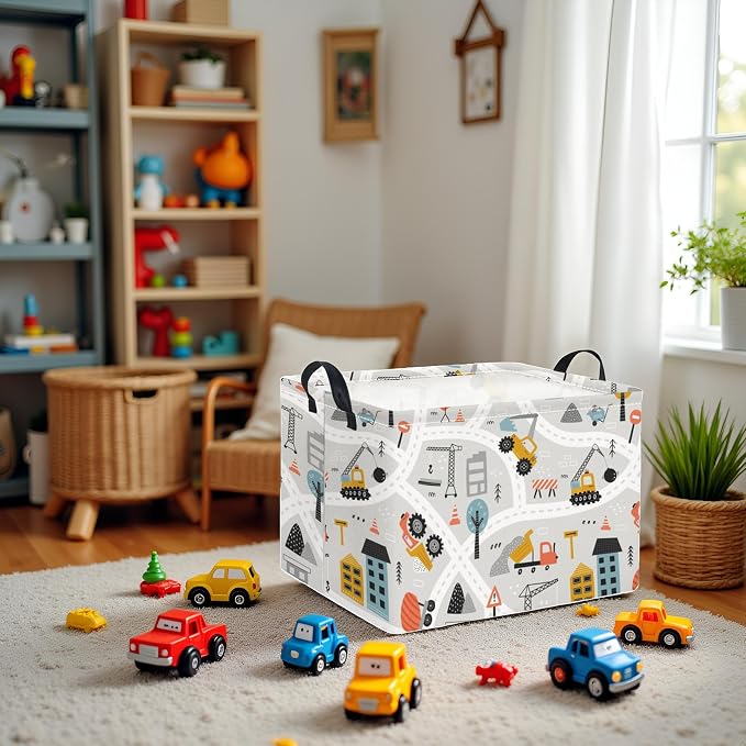 Rectangular Baby Kids Storage Basket for Home Kitchen Girls Cute Storage Bin Organizer Shelf Book Room Decor(Car)