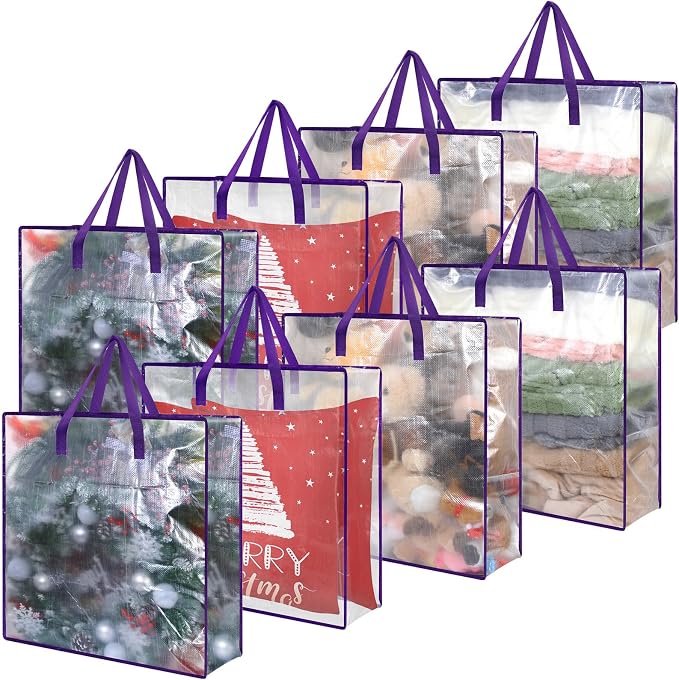 8 Pcs Clear Wreath Storage Bags 26 Inch Garland Container Door Garland Holiday Wreath Storage Holder with Handle and Zipper Heavy Duty Plastic Packing Totes(Purple)