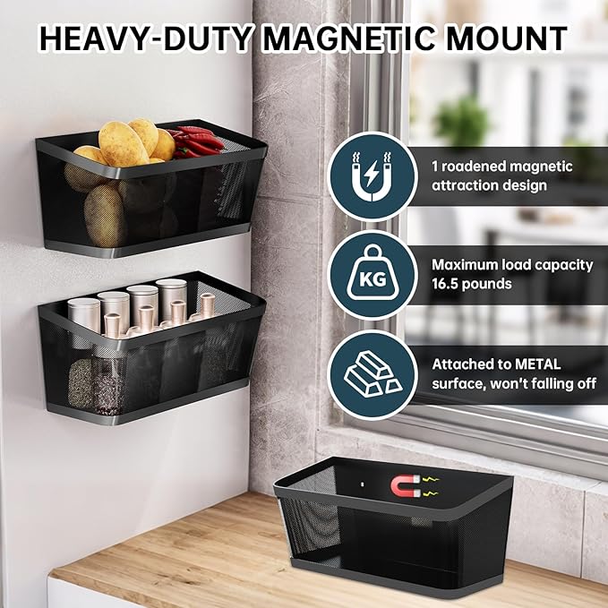 2Pcs Magnetic Spice Rack for Fridge Magnet Hanging Basket Holder for Seasonings Fruit Vegetables Coffee Beans Magnetic Organizer Shelf, Kitchen Refrigerator Organizers