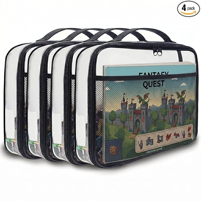 holay 4 Packs PVC Zippered Blocks Set, Toy, Clay, Board game Storage Organizer Case (Name Tag, Manual Pocket) (Black, Large)