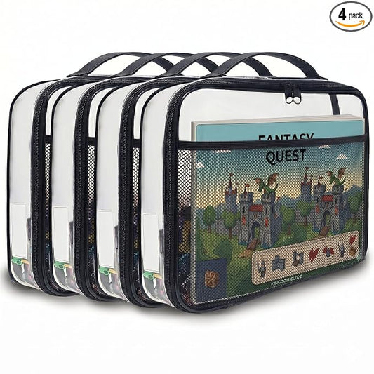 holay 4 Packs PVC Zippered Blocks Set, Toy, Clay, Board game Storage Organizer Case (Name Tag, Manual Pocket) (Black, Large)