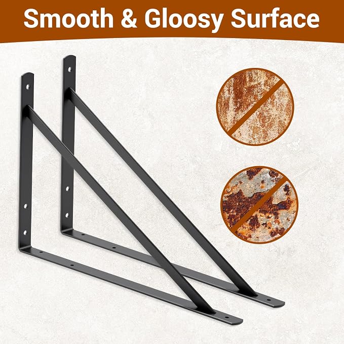 HOME MASTER HARDWARE 20inch x 13 inch Black Heavy Duty Shelf Brackets 4-Pack, Metal L Brackets with Screws - 90 Degree Angle Brackets for Shelves, Floating Shelf & Wall Mounted Shelf Support