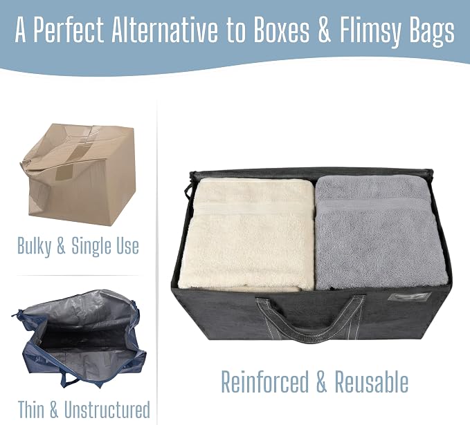 VENO 8 Pack Heavy Duty Moving Bags, Extra Large Storage Bags with Reinforced Handles & Strong Zippers, Foldable & Reusable Moving Box Alternative for Clothes & Dorm Storage