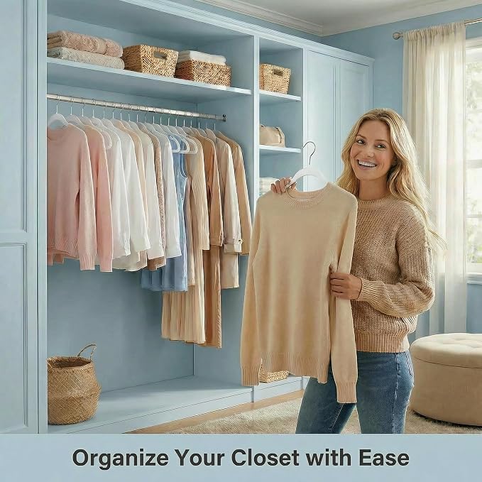 HOUSE DAY Ivory Plastic Hangers 50 Pack - Ultra-Thin Heavy Duty Non-Velvet | Hangers with 360° Swivel Hook & Non Slip Notches - Slim Space Saving Clothes Hangers Ideal for Dresses Coats Shirts Jackets