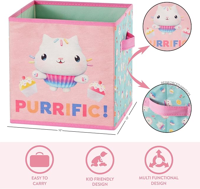 Idea Nuova Gabby’s Dollhouse Set of 2 Collapsible Storage Cubes with Carry Handles, Kids Room & Playroom Organizer Bins, 10” x 10”