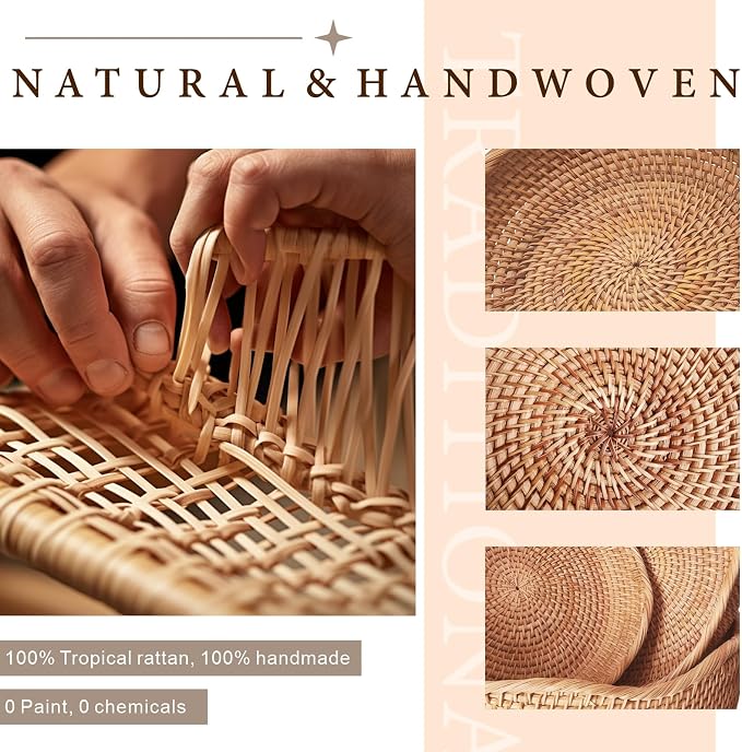 10" Medium Wave Rattan Wicker Bread Basket, Natural Fruit Basket for Kitchen Counter, Hand Woven Food Baskets, Artisanal Bread Baskets for Serving, Fruit, Vegetable, Snack, key, Etc.
