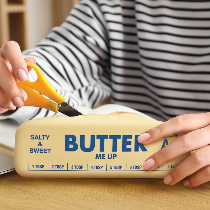 Genuine Fred BUTTER ME UP Silicone Pouch, Soft Flexible Material with Zipper Closure, For desk supplies, makeup, cords, travel essentials, 7.5 x 2 x 2.4 Inch