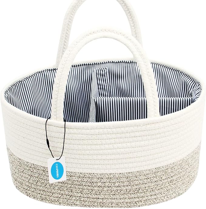 Casaphoria Caddy Organize Woven Hamper Cotton Rope Basket Caddy for Storage, 100% Cotton Towel Basket with Handle, Portable Bag, Light Brown (14.2''8.7''7.1'')