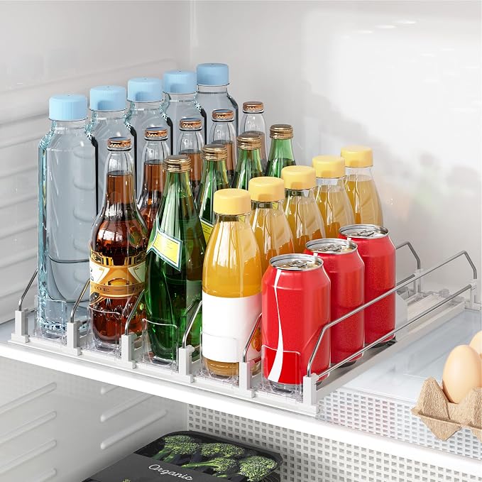 Drink Organizer for Fridge, Automatic Drink Dispenser for Fridge, 12-20oz Soda Can Dispenser for Refrigerator, Soda Can Organizer for Pantry Holds up to 25 Cans, 5 Row