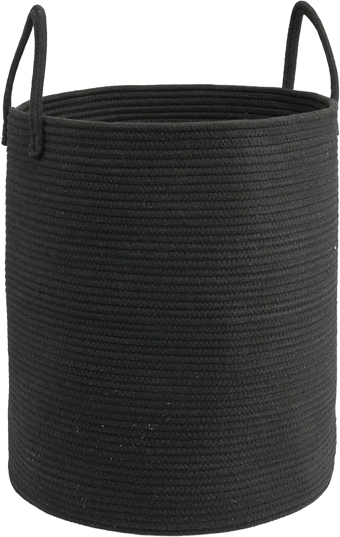 Woven Cotton Rope Laundry basket-15”X20” Laundry Hamper-Rope Storage Basket for Dirty Clothes, Toys and Blankets Perfect for Bathroom, Baby nursery and Living Room Storage (black)
