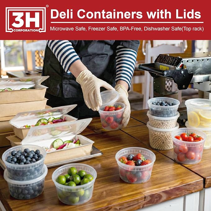 32 oz Food Storage Containers with Lids (240 Set/480 Piece) Deli Soup Containers, Freezer Microwave Safe, BPA-Free Plastic, Stackable Snack Leakproof Leftover Organizers & To-Go
