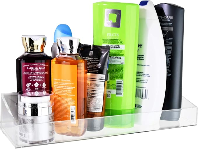 AMT 2 Pack Acrylic Floating Shelves, 15" L x 4" W, Clear Bathroom Wall Shelf, Bookshelves, Invisible Display for Office, Bedroom, Small Gap Allows Water to Escape, Free Screws & Drill Bit (Large)