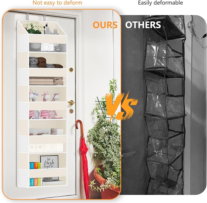 Over Door Organizer with 5 Large Pockets & 10 Mesh Side Compartments - Behind The Door Storage for Bathroom, Bedroom, Closet, Pantry, RV & Nursery - Baby Room Organizer Solution - Beige