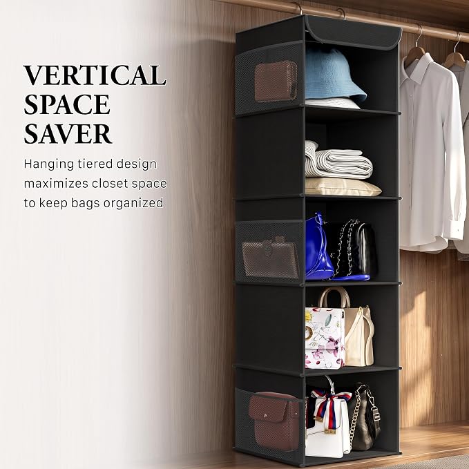 Simple Houseware 5 Shelf Hanging Closet Organizer, Black