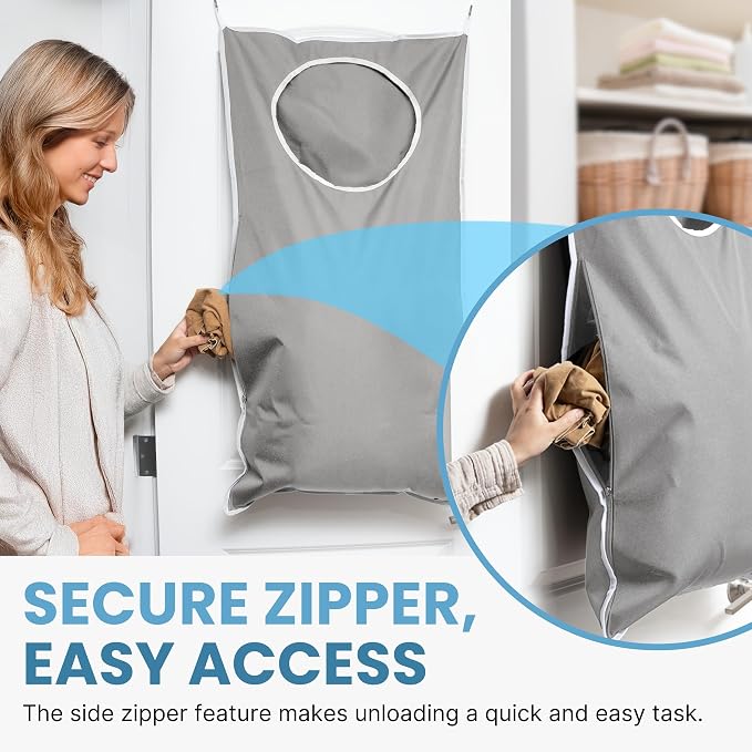 Hanging Laundry Hamper Bag XL 40x22", Space Saving over the Door Storage Bags, Behind the Door Hampers for Dirty Clothes & Wall Mounted Basket for Bathroom