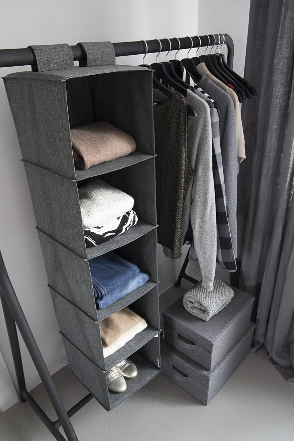 Bigso Box of Sweden Soft Foldable Polyester Storage Box with Lid & Handles for Closets and Rooms - Collapsible Organizer for Clothes and More - 10.2in x 13.8in x 7.5in - Small - Grey