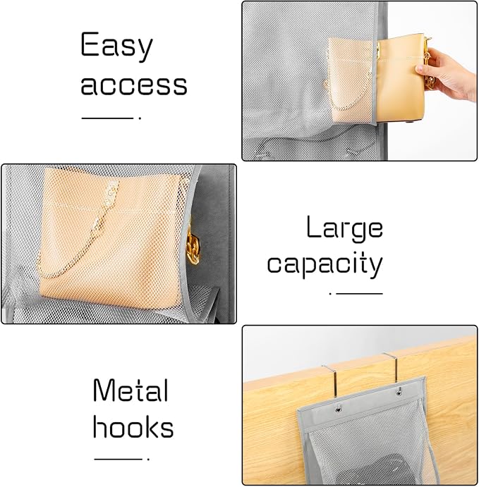 2 Pack Over the Door Hanging Vinyl Organizer Embroidery Stabilizer Holder Purse Storage for Closet Bath Towel Hanger Scarf Container 5 Large Pockets (One Side)