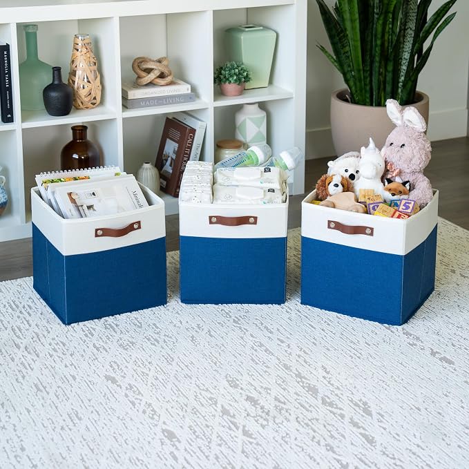 OrganiHaus 12x12 Cube Storage Bins, Set of 4 - Fabric Storage Cubes | Sturdy, holds its shape; odor-free; fits 12-inch cube shelves; vegan leather handles