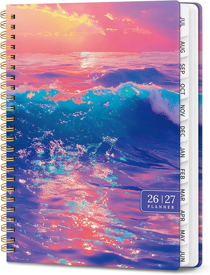 Planner 2026-2027, Hardcover Monthly and Weekly Academic Planner July 2026 - June 2027, Teacher and Student Calendar Agenda Book with Tabs, A5 (6.3" x 8.5"), Ideal for School and Office, Floral Planner, Sunwave Glow