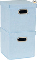 Household Essentials 816-1 Café Cube Bin Storage Set with Lids and Handles | 16 Pack, Baby Blue Linen