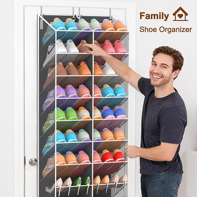 UVIAHOMI Over the Door Shoe Organizer for 30 Pairs, 10-Tier, Dark Grey