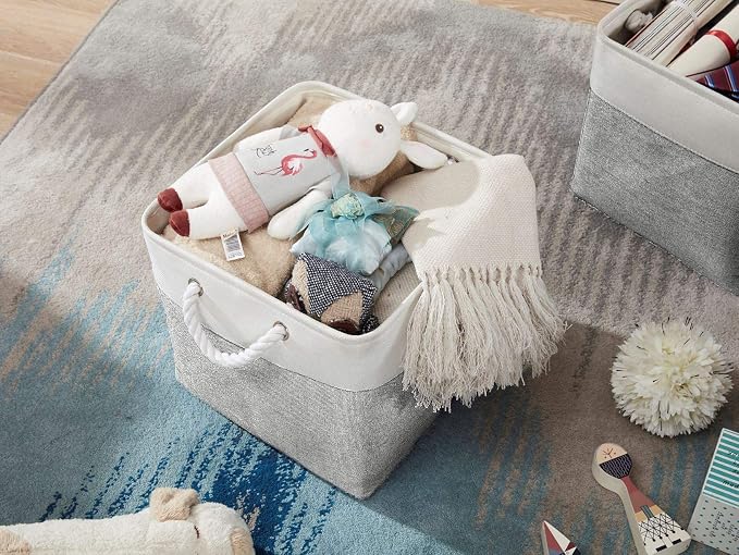 DECOMOMO Cube Storage Bin 13x13, Fabric Storage Bins, Kallax Storage Cubes (Grey & White, 3 Pack)