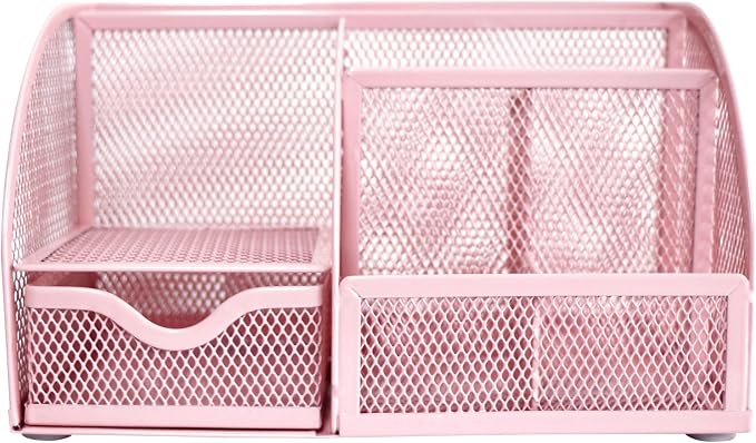 Exerz Desk Organizer Light Pink Office Desk Accessories Supplies Office Storage Desktop Pencil Pen Holder with Drawer Home Workspace