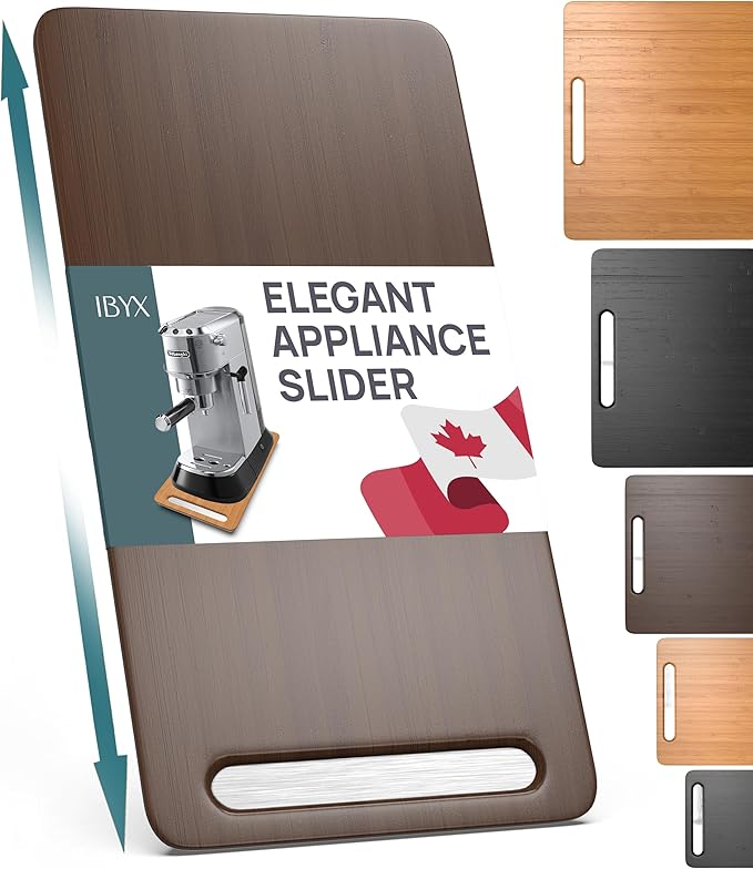 Ibyx Elegant Appliance Slider - Sliding Tray for Coffee Maker & Heavy Kitchen Appliances, Easy Slide, Made of Premium Bamboo, Space-Saving Kitchen Organizer, 40 lb Capacity, Brown - 7.5 x 14.5 Inch