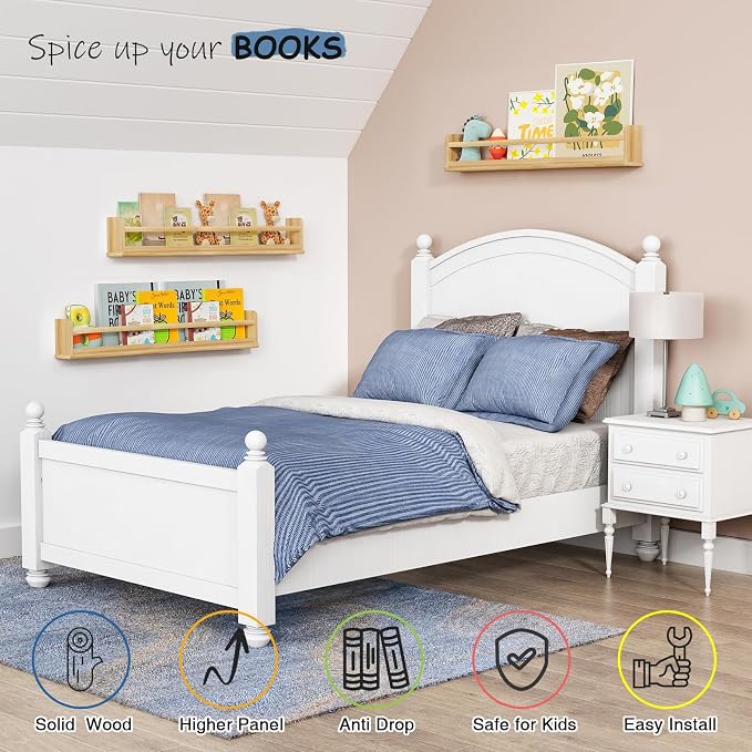 Harwaya Wooden Wall Bookshelf for Kids Room, Large Nursery Floating Shelves for Kids Bedroom, Natural Wood Wall Mounted Bookshelves for Baby Toddler Classroom Library Books (36 Inch Long, 3-Pack)