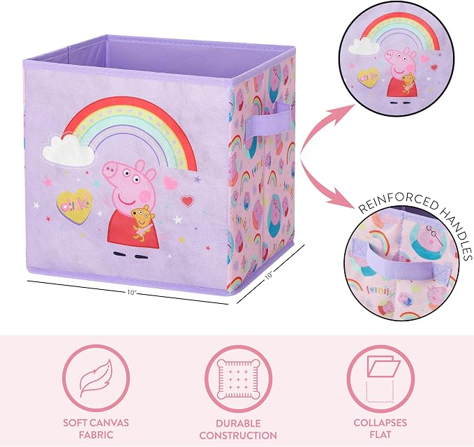 Idea Nuova Storage Cubes for Kids,2 Pack Collapsible Fabric Bins with Handles, Organizer Boxes with Handles for Bedroom,Playroom & Nursery,Peppa Pig