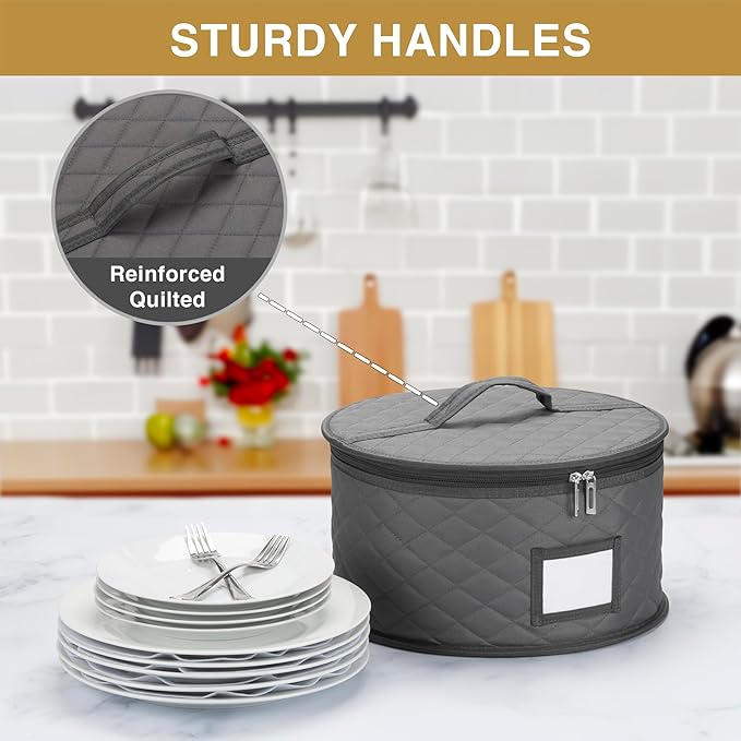 2 Pack China Storage Container for Big Dinner Plate - 14" W x 7" H - Includes 24 Felt Dividers. Stackable with Padded Interior - Great for Big Plates and Charger Plates